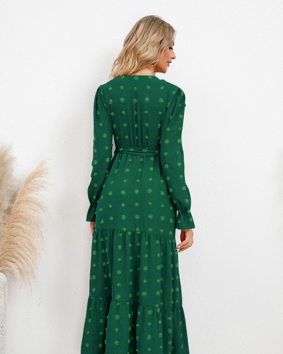 Swiss Dot Tied Surplice Dress   