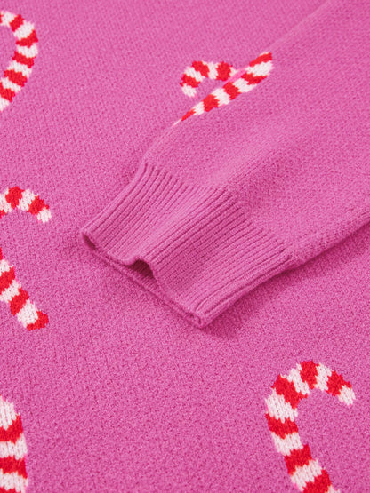 Christmas Candy Cane Holiday Drop Shoulder Sweater