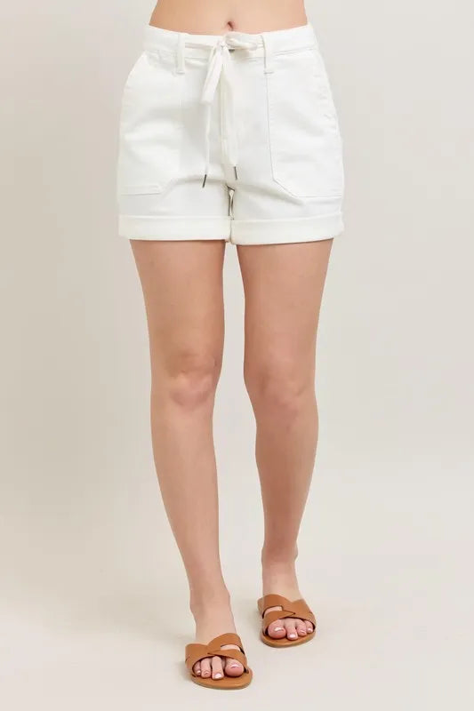 Judy Blue High Waist Cuff Denim Shorts WHT S