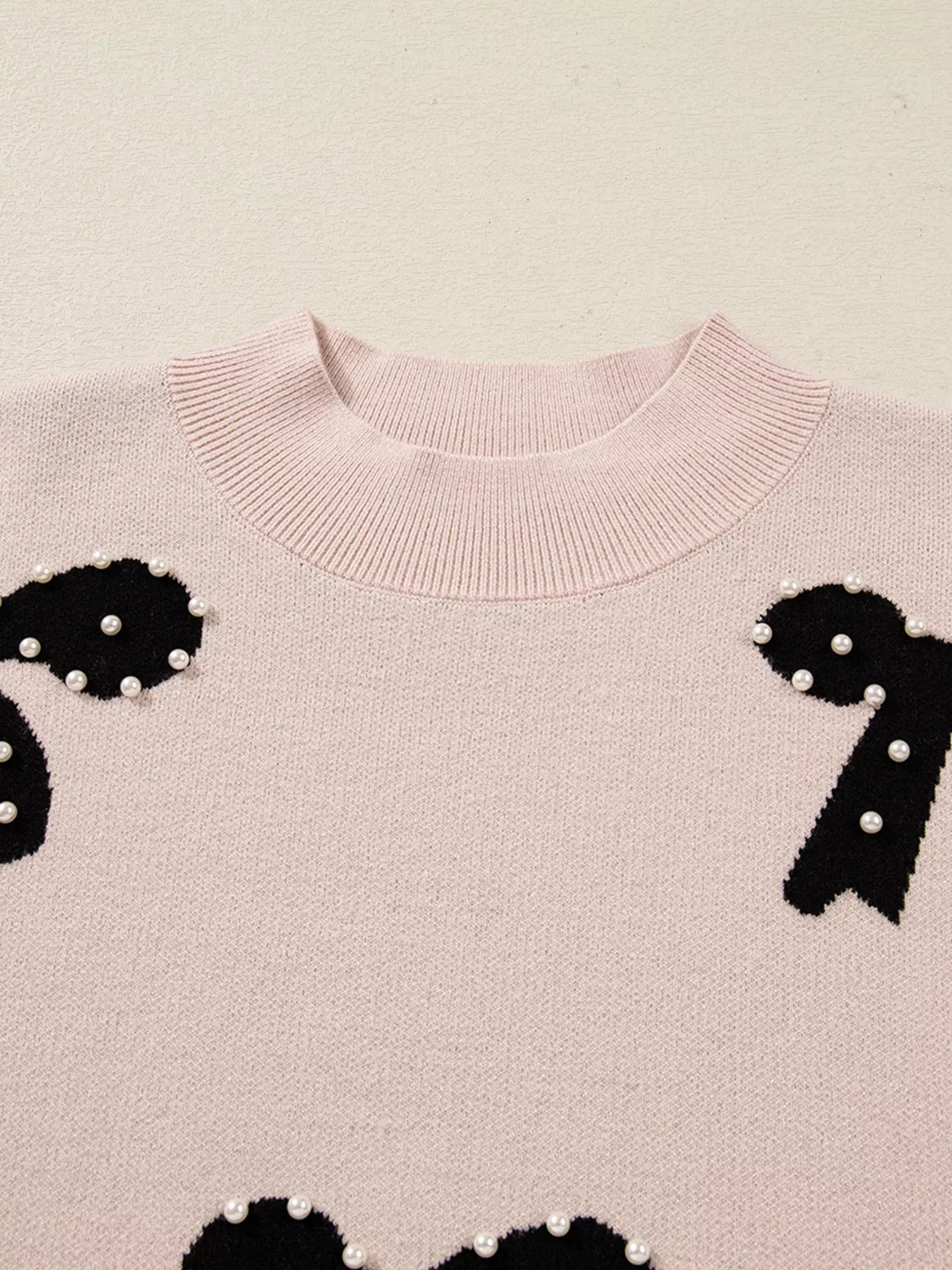 Pearl Embellished Bow Pattern Loose Sweater