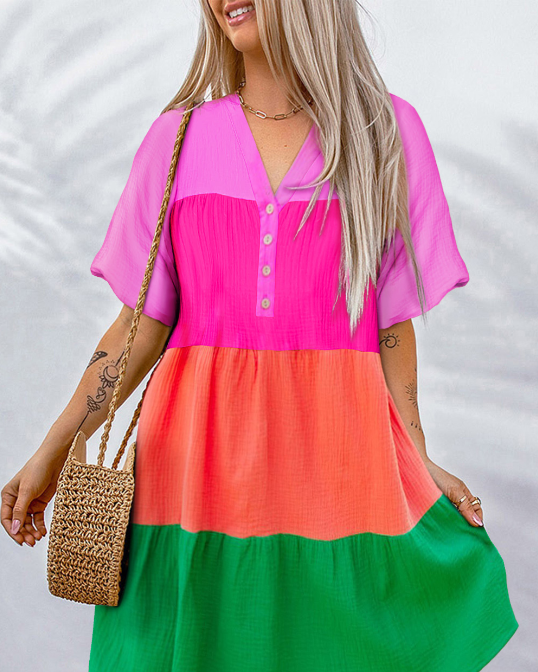 Multicolor Color Tiered Dress   