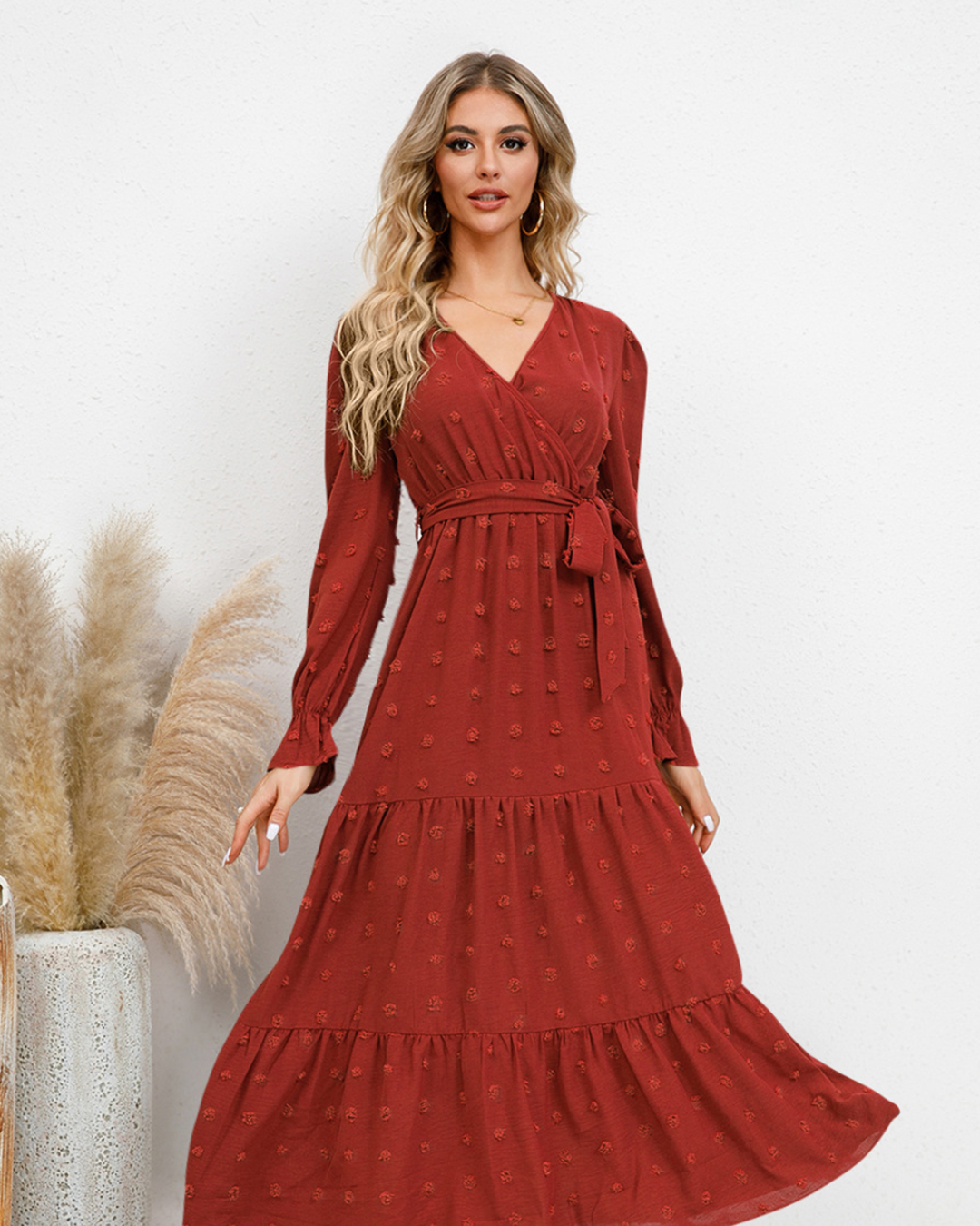 Swiss Dot Tied Surplice Dress   