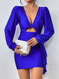 Honey Cutout Long Sleeve Ruched Dress Royal Blue L