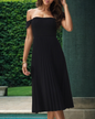 Pleated Off-Shoulder Dress Black S 