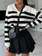 Striped Dropped Shoulder Knit Top White S