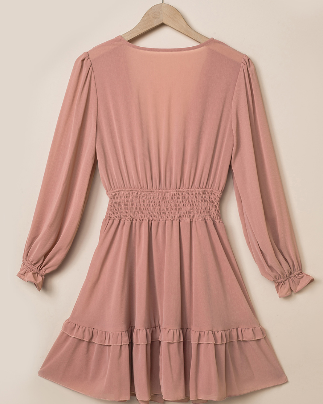 Tied Flounce Sleeve Dress Light Mauve S 