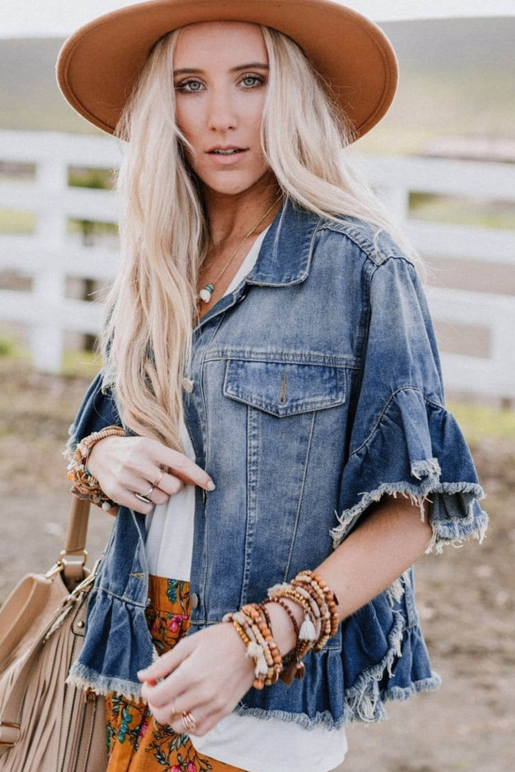 Raw Edge Ruffled Denim Jacket   