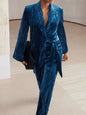 Velvet Tie Waist Blazer and Pants Set Navy S