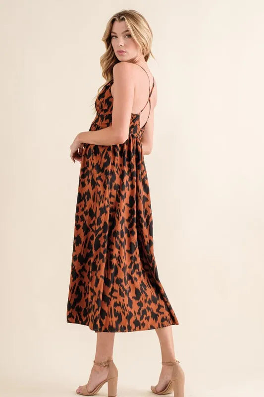 Leopard Print Plunge Maxi Dress