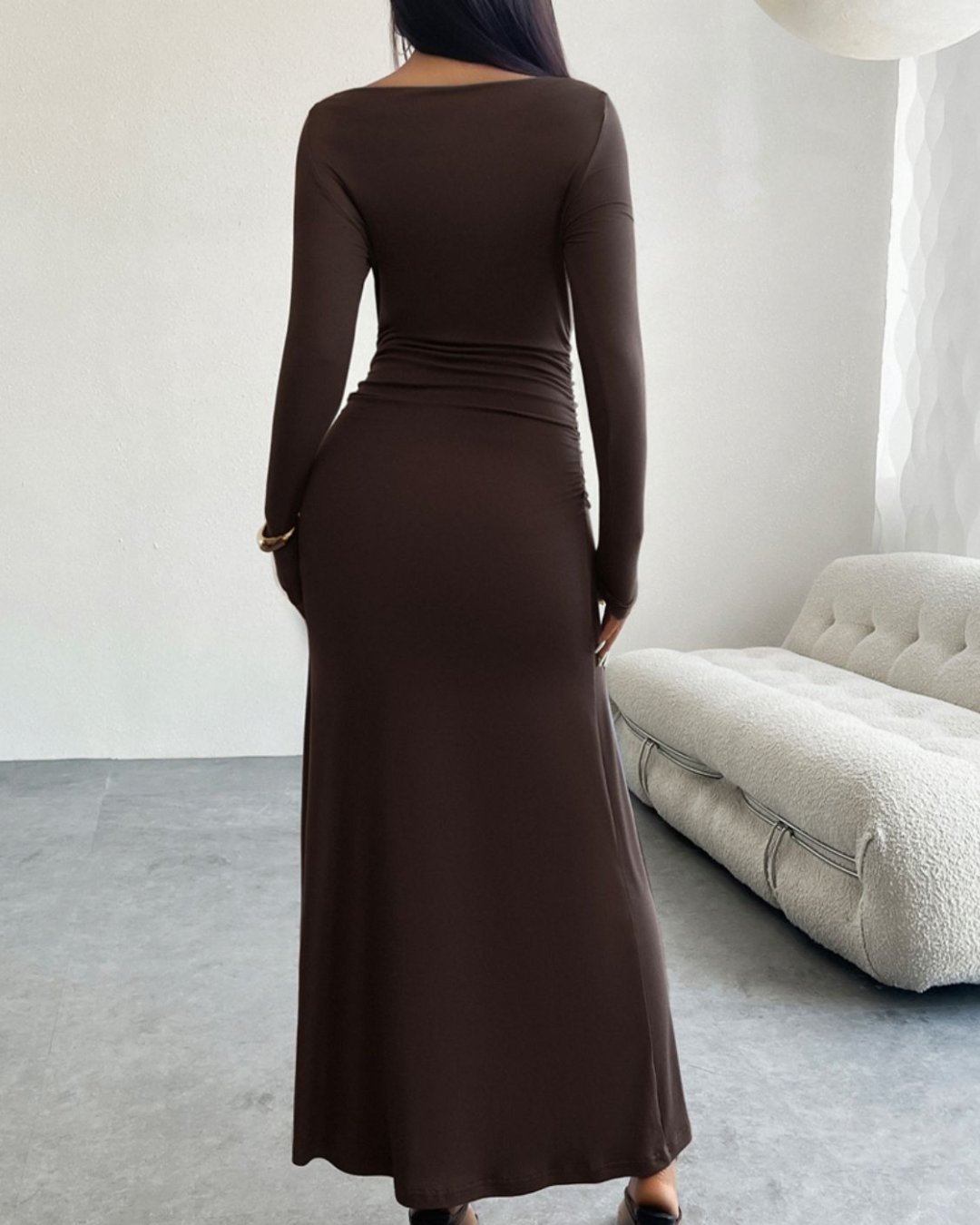 Ruched Long Sleeve Maxi Dress   