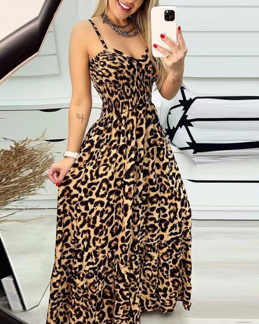 Leopard Sweetheart Neck Cami Dress   