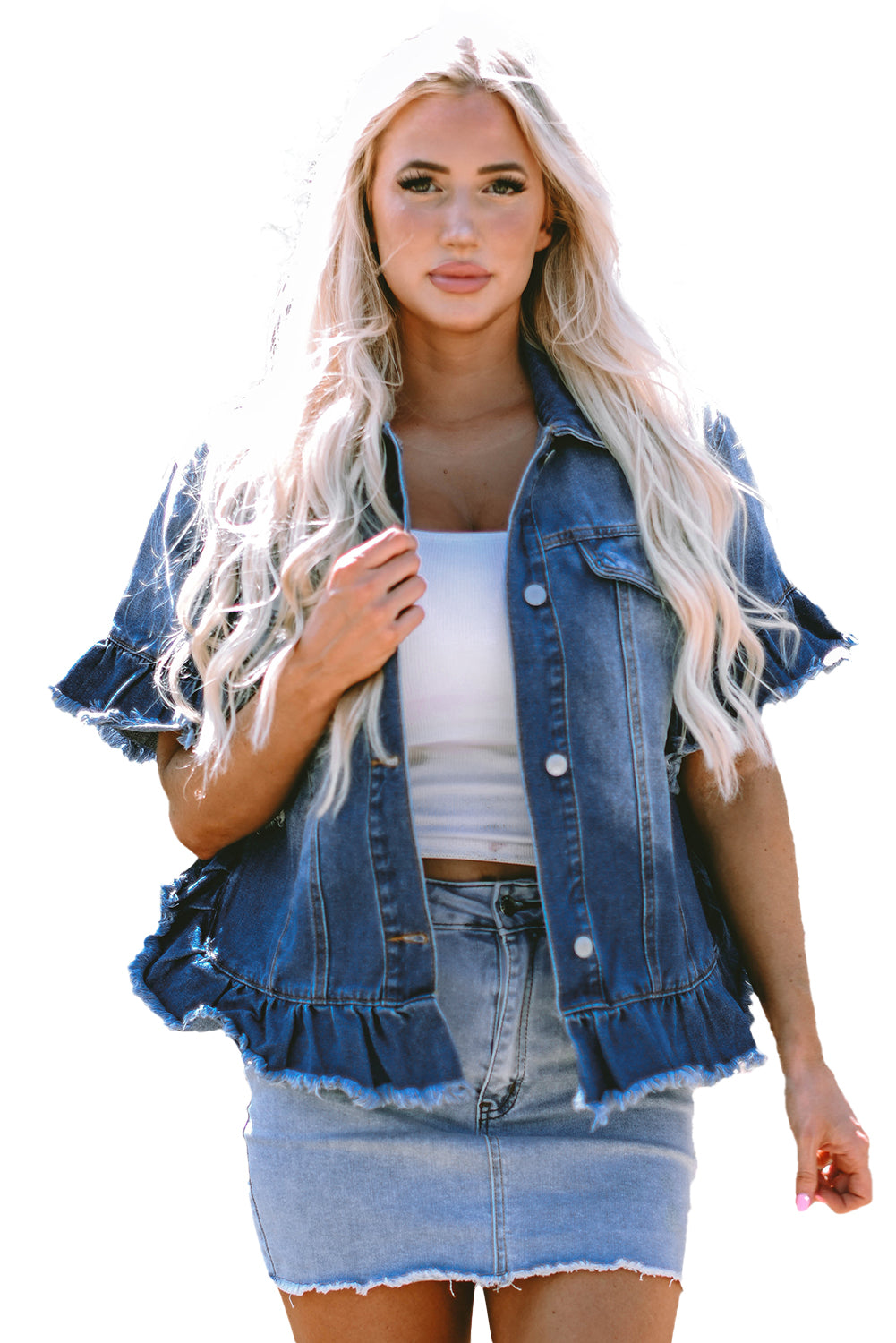 Raw Edge Ruffled Denim Jacket   