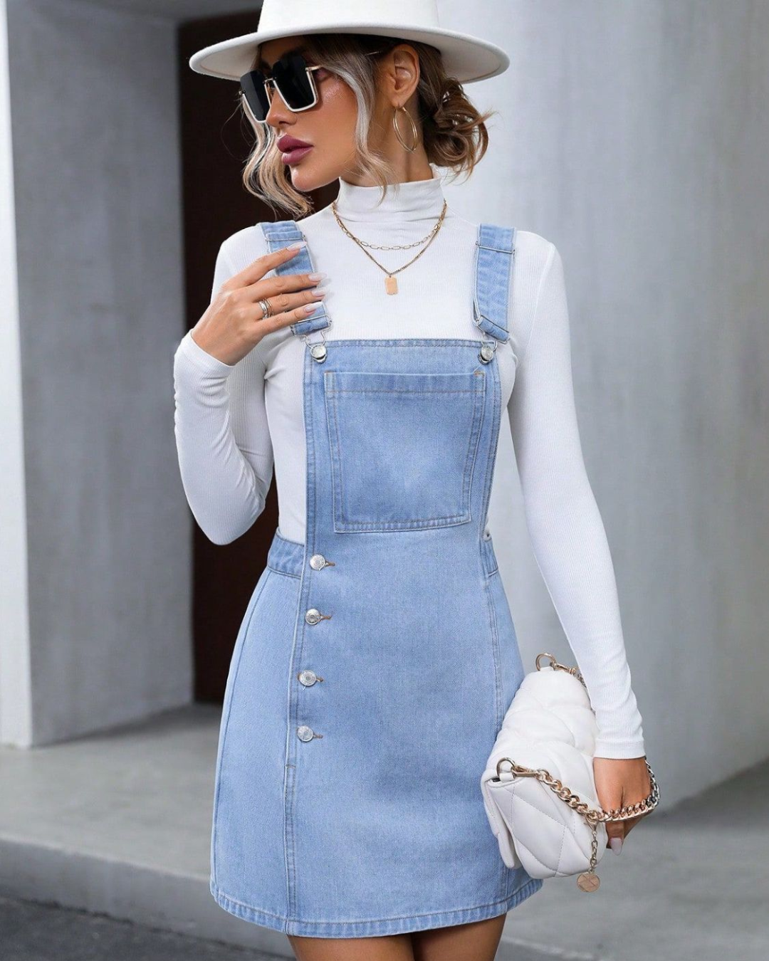 Wide Strap Denim Overall Dress   