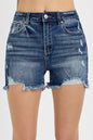 Distressed Raw Hem Denim Shorts Dark XL