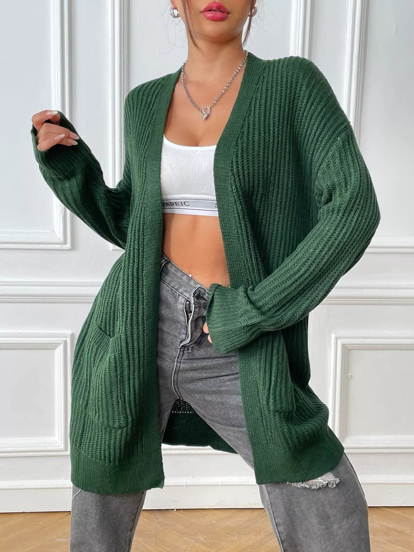 Open Front Drop Shoulder Cardigan