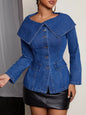 Button-Front Long Sleeve Denim Top Blue M
