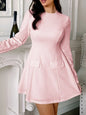 Cutout Back Long Sleeve Mini Dress Pink S