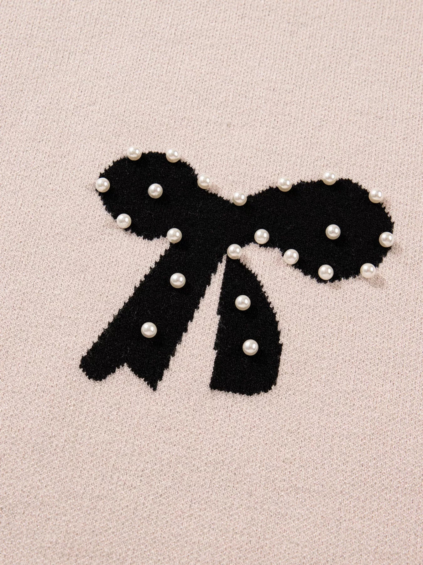 Pearl Embellished Bow Pattern Loose Sweater