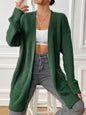Open Front Drop Shoulder Cardigan Dark Green One Size