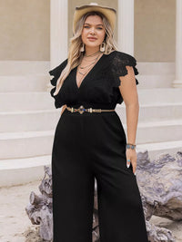 Plus Size Lace Cap Sleeve Wide Leg Jumpsuit