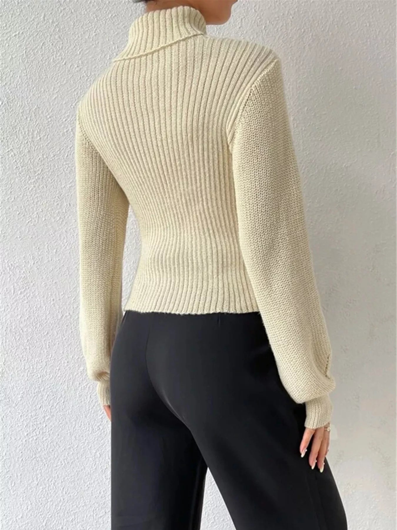 Cutout Front Turtleneck Long Sleeve Sweater