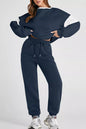 Drop Shoulder Loose Sweatshirt and Joggers Active Set Navy S