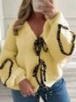 Tie Front Long Sleeve Sweater Yellow S