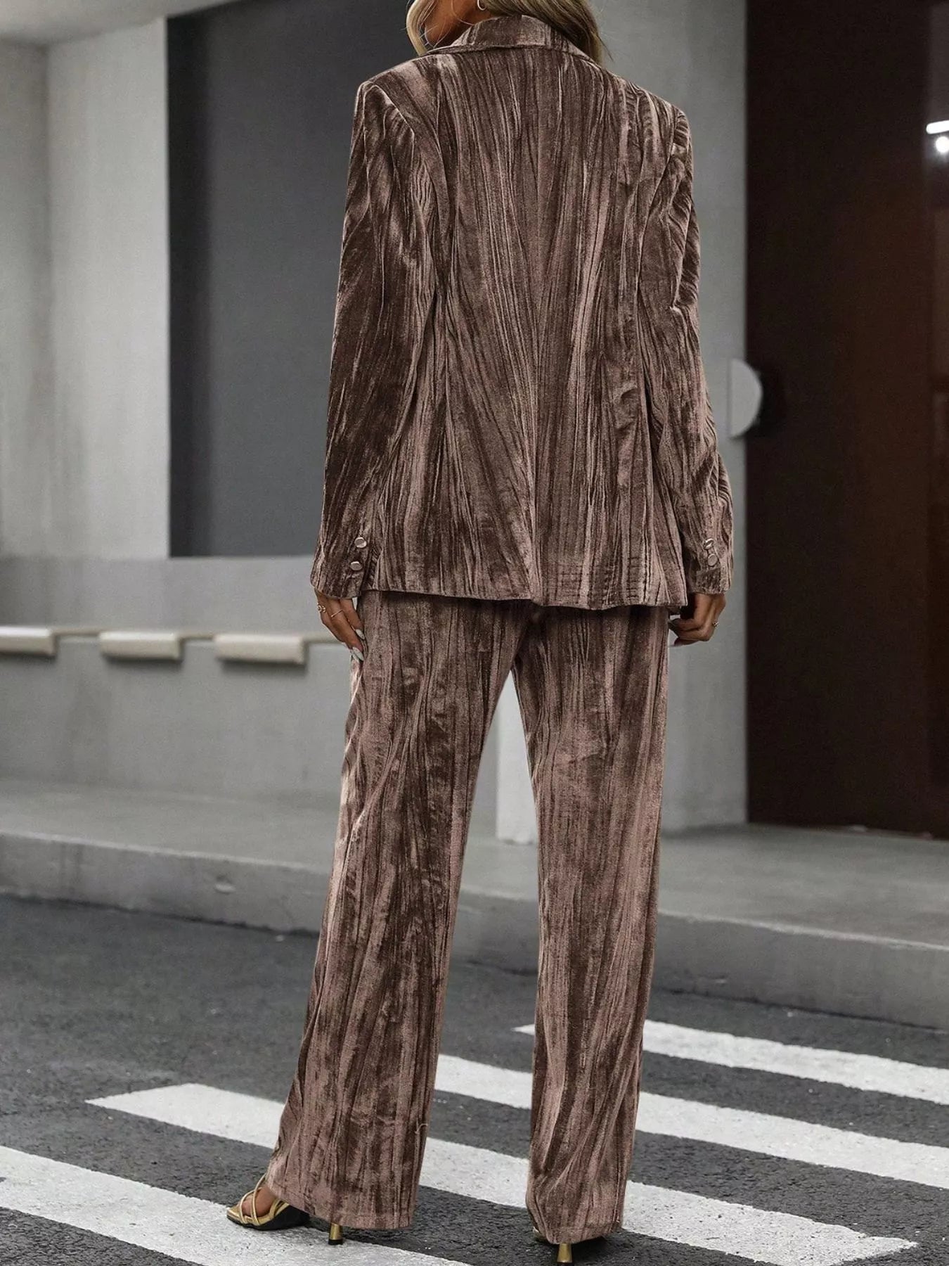 Lapel Collar Long Sleeve Blazer and Pants Set