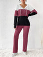 Color Block Half Zip Hooded Top and Pants Set Hot Pink S