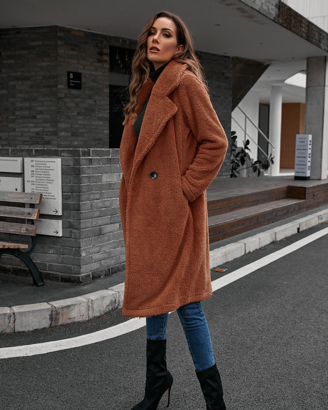 Plush Collared Neck Button Up Coat   