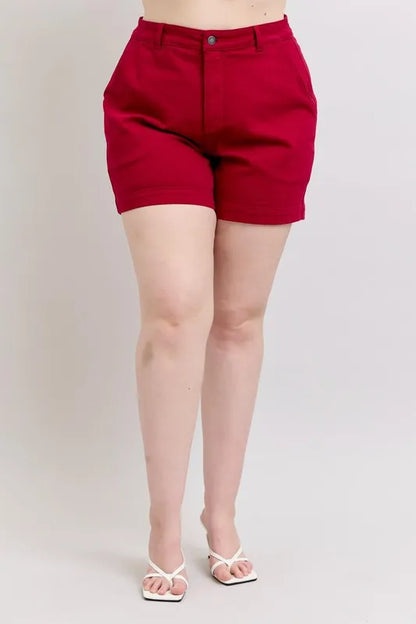 Judy Blue Plus Size Dyed Heart Shaped Denim Shorts SCARLET 3XL