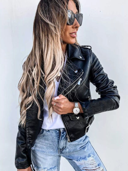 Full Size Zip Up Leather Jacket