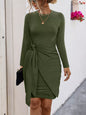 Round Neck Long Sleeve Bodycon Dress Army Green S