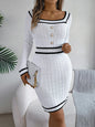 Contrast Trim Long Sleeve Sweater Dress White S