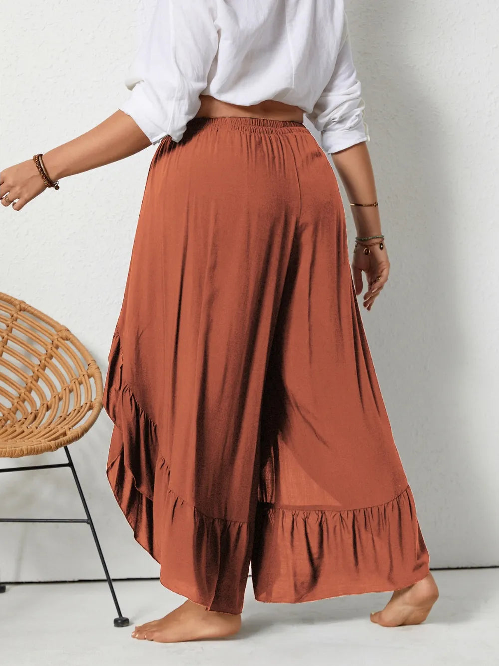 Plus Size Ruffled Wide Leg Pants