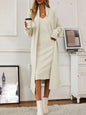 V-Neck Cami Dress and Open Front Cardigan Sweater Set Cream One Size