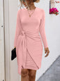 Round Neck Long Sleeve Bodycon Dress Pale Blush S