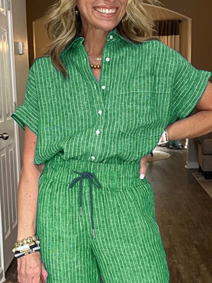 Striped Button-Up Shirt With Wide Leg Pants