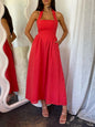 Devine Ruched Halter Neck Midi Dress Red M