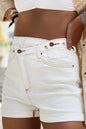 White Asymmetric Waist Design Stylish Denim Shorts White 6