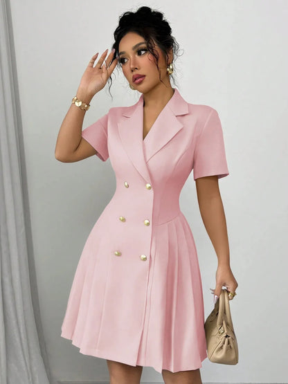 Double-Breasted Short Sleeve Dress