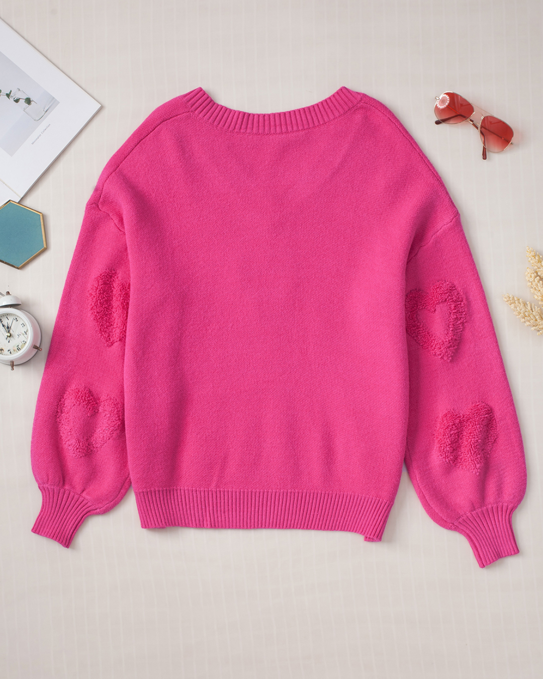 Pearl Embellished Hearts Sweater   