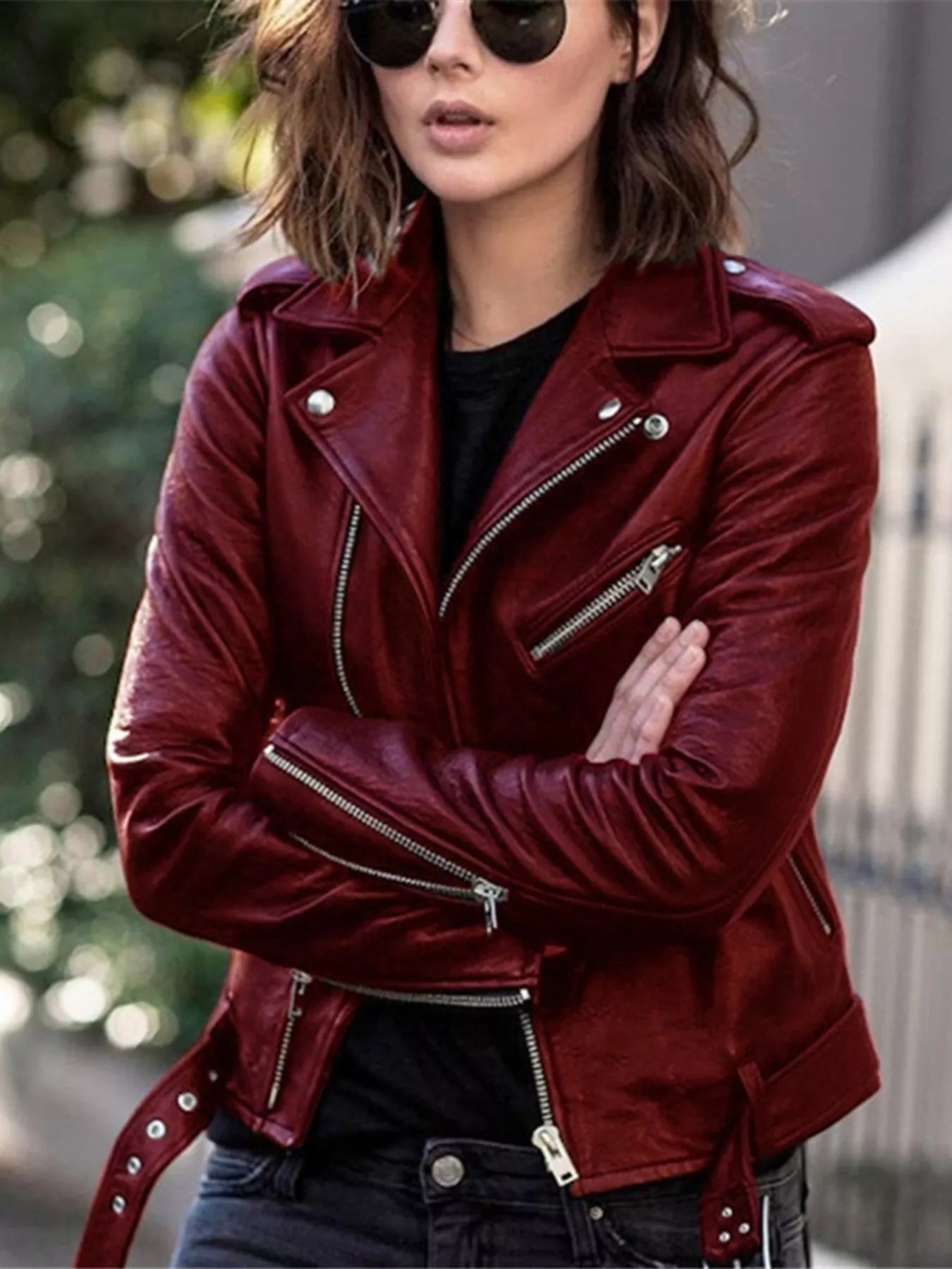 Full Size Zip Up Leather Jacket