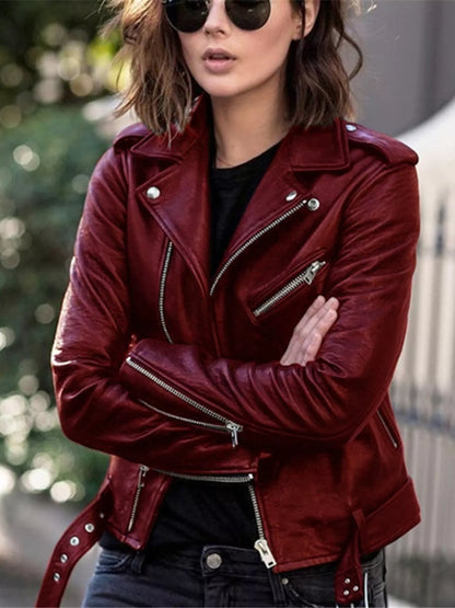 Full Size Zip Up Leather Jacket