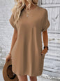 Short Sleeve Mini Tee Dress with Pockets Camel S