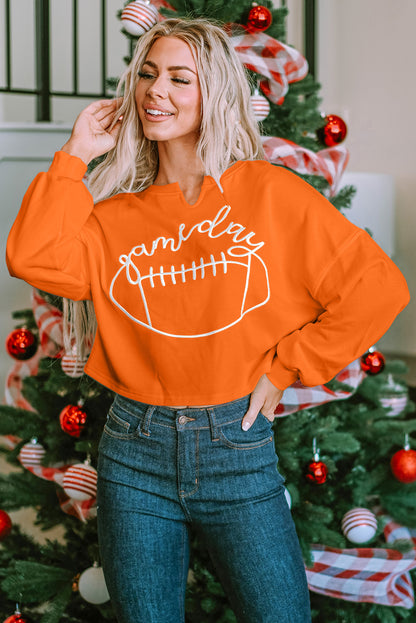 Orange Game Day Lettering Rugby Football Notched Neck Sweatshirt Orange S