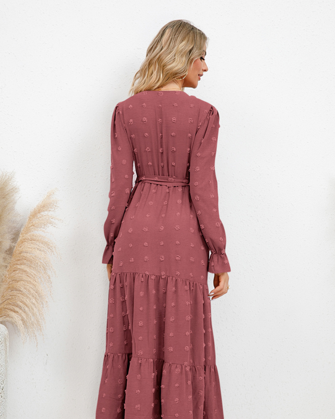 Swiss Dot Tied Surplice Dress   