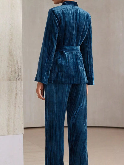 Velvet Tie Waist Blazer and Pants Set