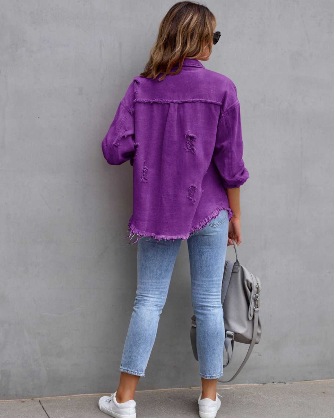 Distressed Drop Shoulder Denim Jacket   