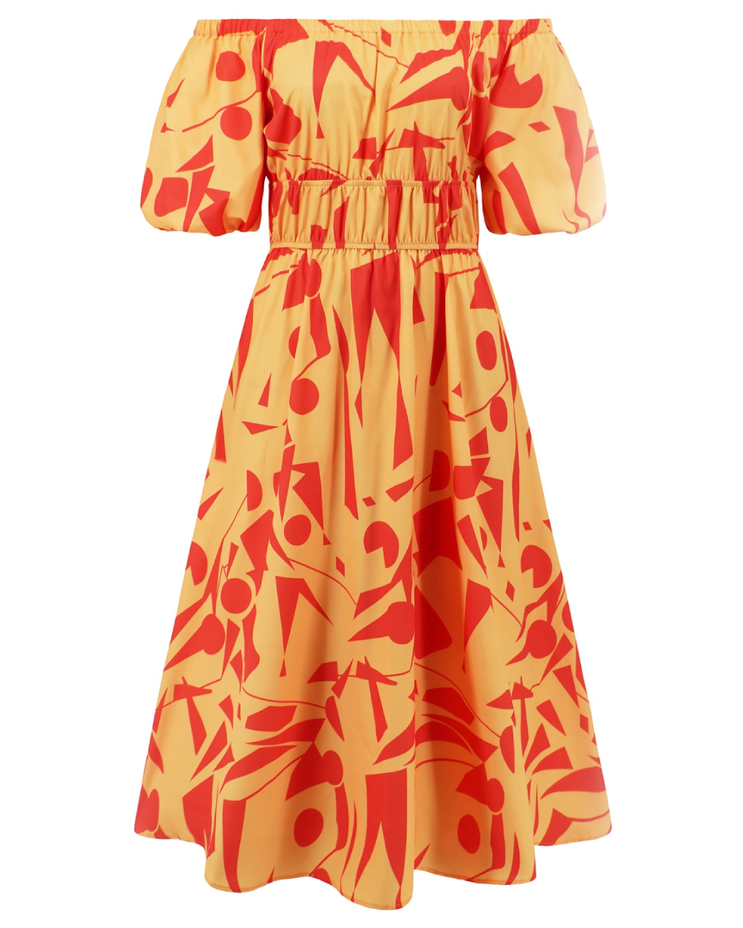 Printed Off-Shoulder Balloon Sleeve Dress   